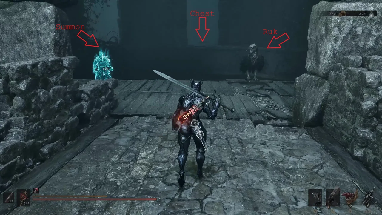 Image showing a Mortal Shell 2 player approaching the edge above the Nameless Prisoner Boss Fight