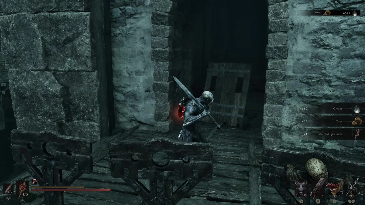 Image showing a Mortal Shell 2 player facing an arched way from the courtyard hub