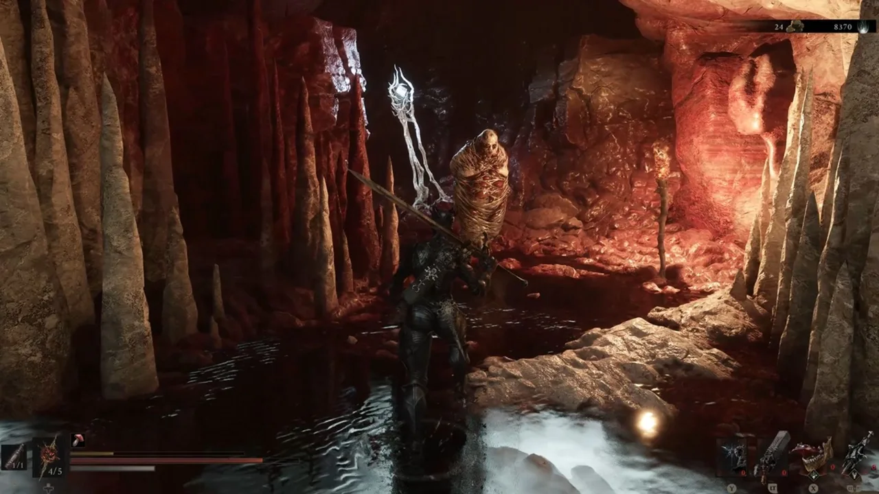 Image showing a Mortal Shell 2 player approaching a Bloatmine trap