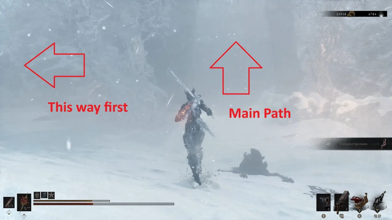 Image showing a Mortal Shell 2 player reaching a fork on the road in the Conquered Temple gate