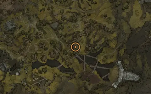 Map crop showing Tattered Note in the Mushroom Village area of Fallgrim
