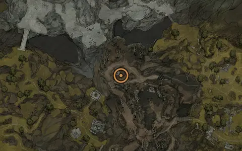Map crop showing Veteran's Battle Axe in the Blackridge Cliffs area of Fallgrim