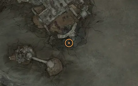 Map crop showing Thawed Gland in the Conquered Temple area of Fallgrim