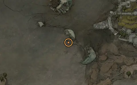 Map crop showing Confessor's Keepsake in the Prisoners' Domain area of Fallgrim