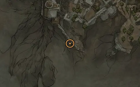 Map crop showing Ossinite Falls in the Withered Shoals area of Fallgrim
