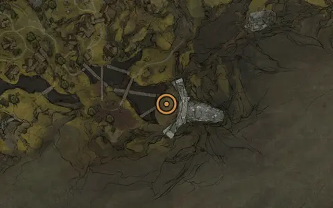 Map crop showing Mushroom Village Gate in the Glutted Mire area of Fallgrim