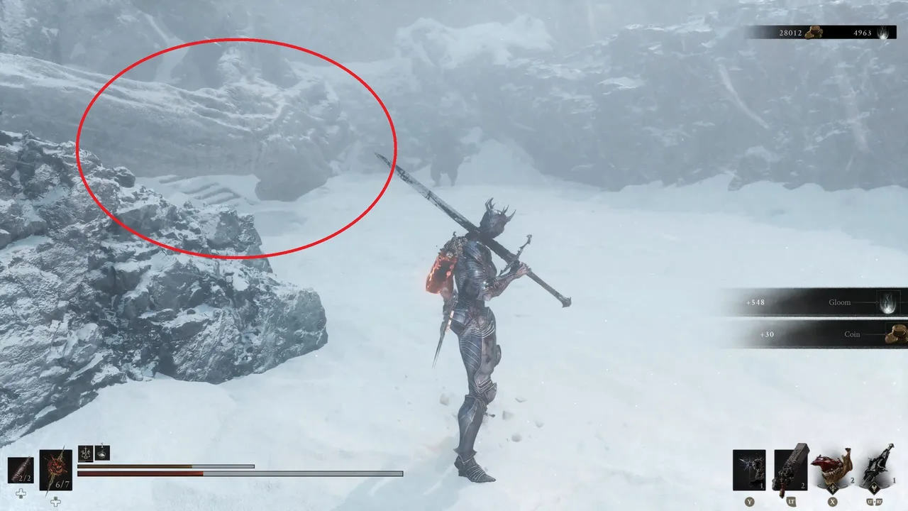 Image showing a Mortal Shell 2 player looking at an enemy standing next to a magical moving hand