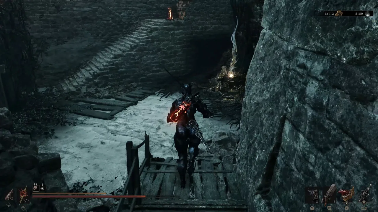 Image showing a Mortal Shell 2 player approaching a Resolve Stalk in the B path of Prisoner's Domain