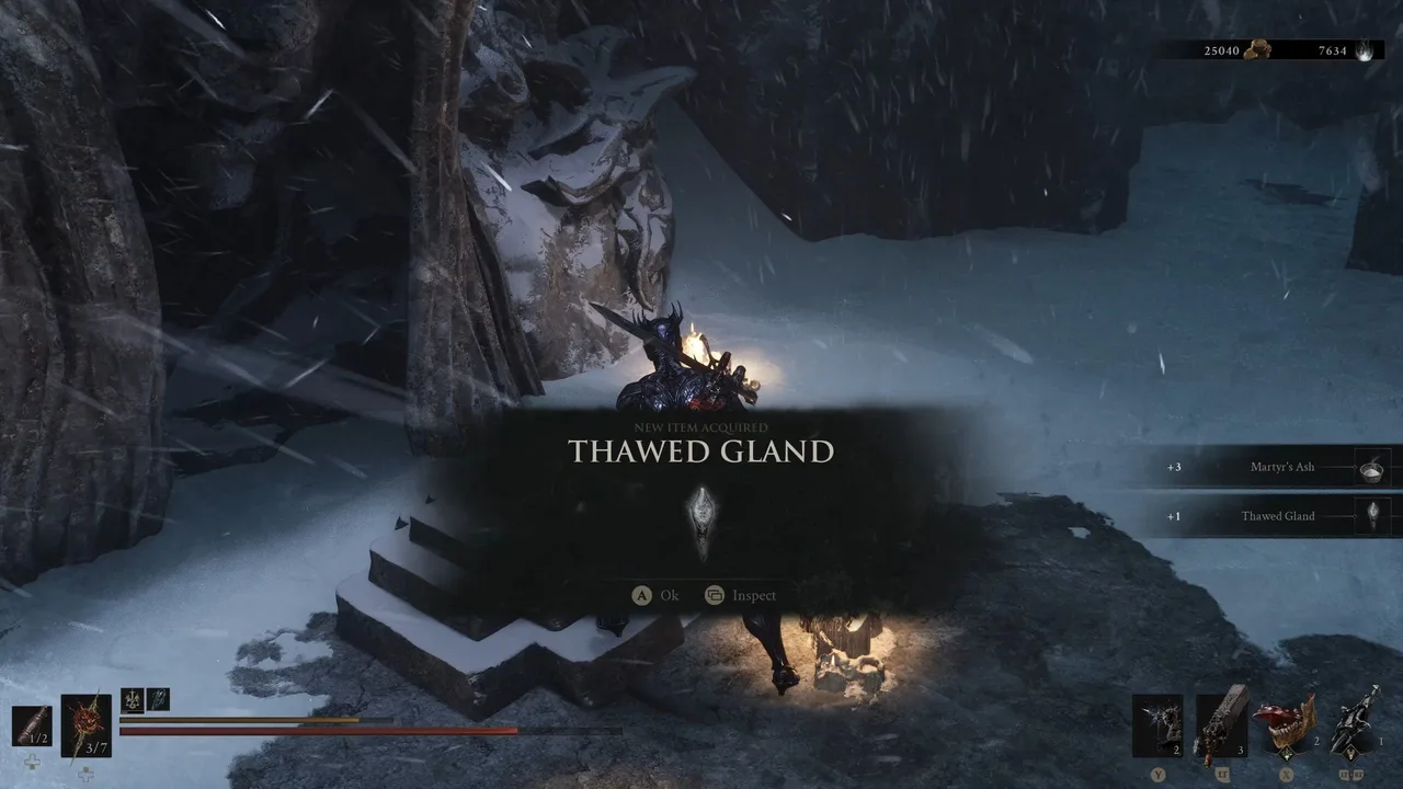Image showing the Thawed Gland icon tooltip when being collected in Conquered Temple