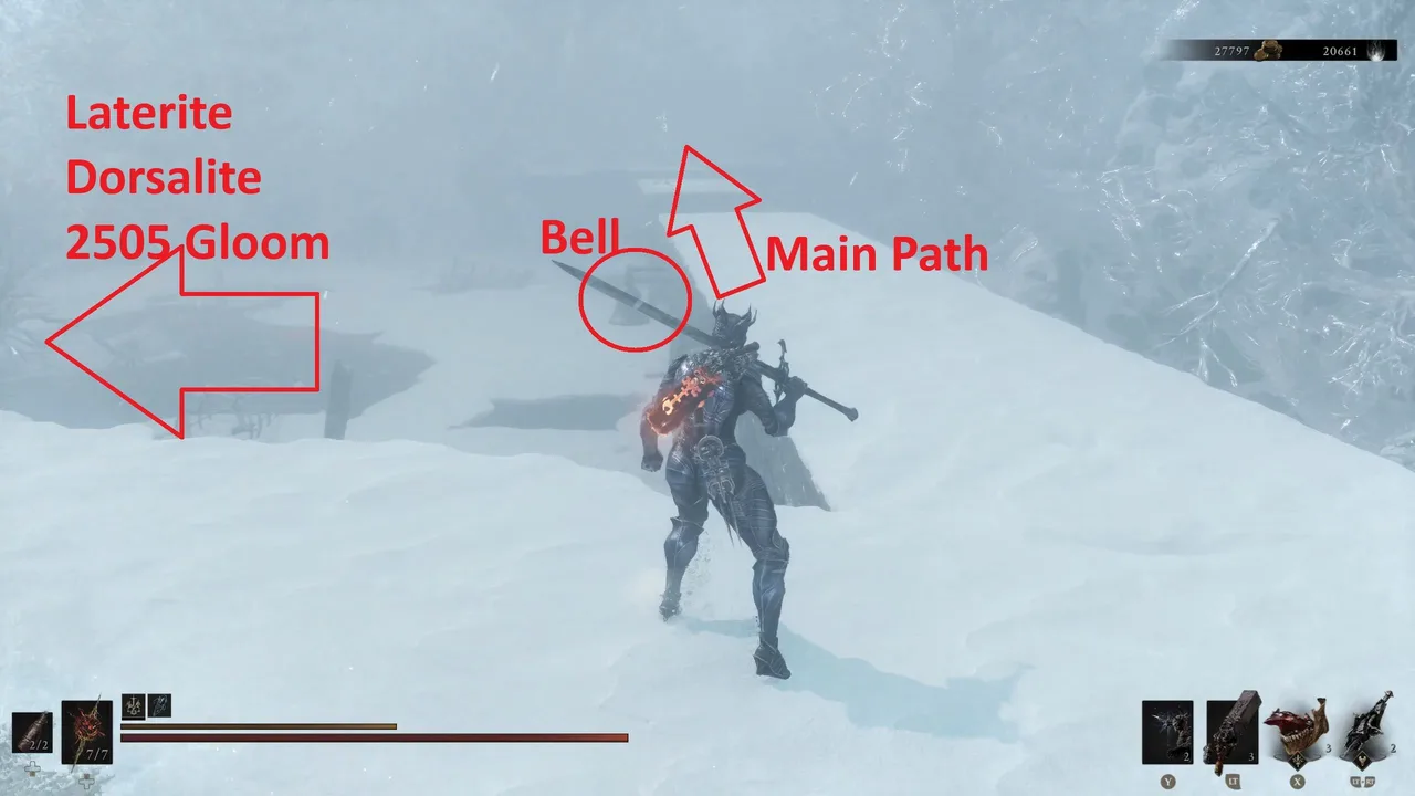 Image showing the options the player has in this point of the exploration, whether to continue in a straight line or going left and acquiring more materials and Gloom
